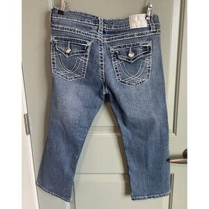 LA idol Women’s Jeans Capris Size 13 Thick Stitch Blue Bling